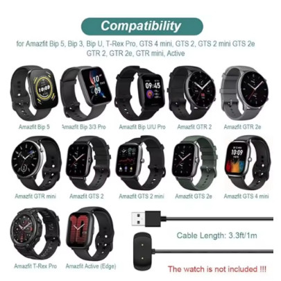 Para amazfit gts 2/gts 2 mini/gtr 2e/bip 5/bip 3/bip u carregador rápido carregador usb relógio inteligente cabo de carr