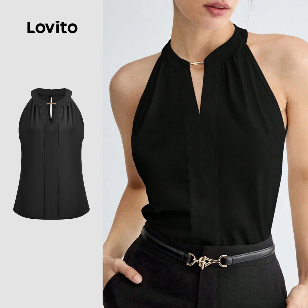 Lovito Regata Casual de Metal liso para mulheres L124AD111 em Oferta na Shopee