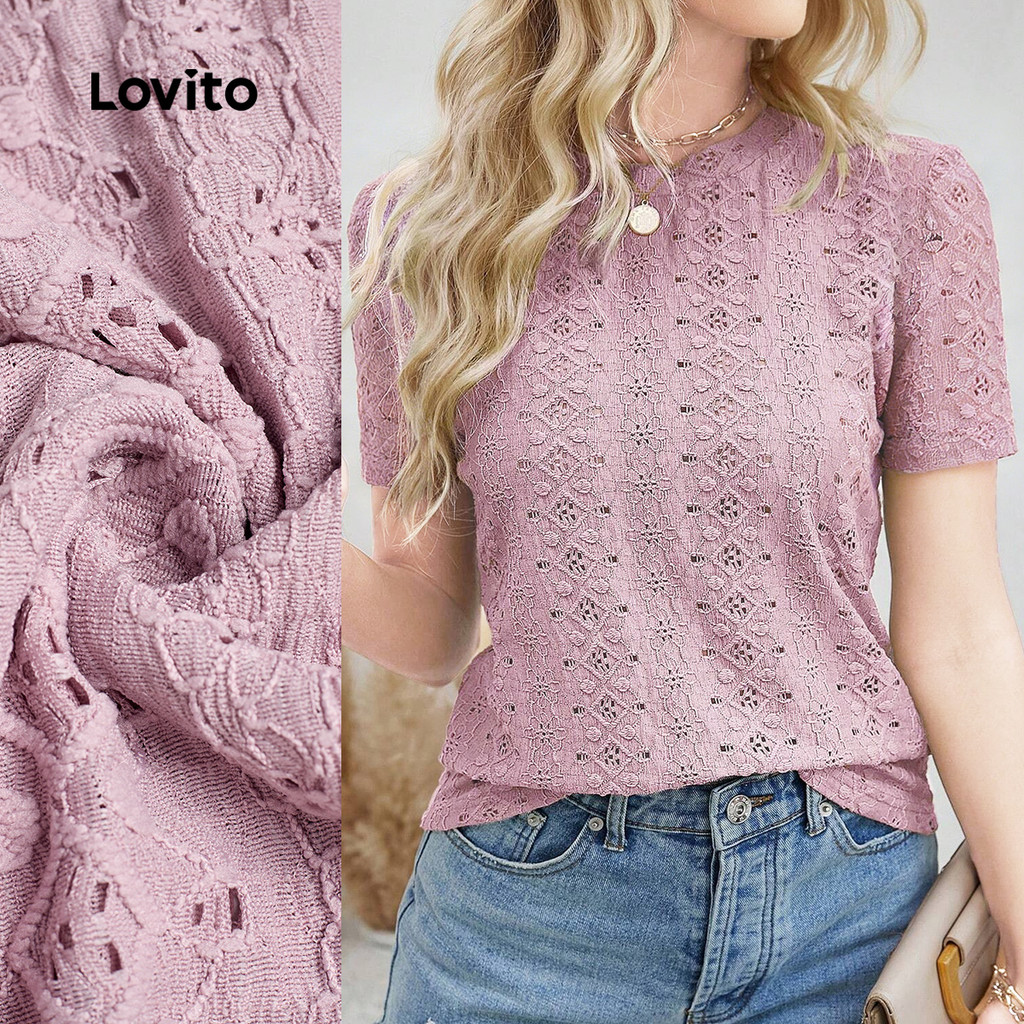 Lovito Blusa Casual Primavera/Verão Blusa Rosa para Mulheres LBL32121