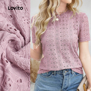 Lovito Casual Blusa Primavera/Verão Blusa Rosa para Mulheres LBL32121