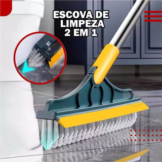 Escova 2 em 1 Vassoura e Rodo, Escova Rígida de Limpeza com Raspador Limpa Vidros com Rot…