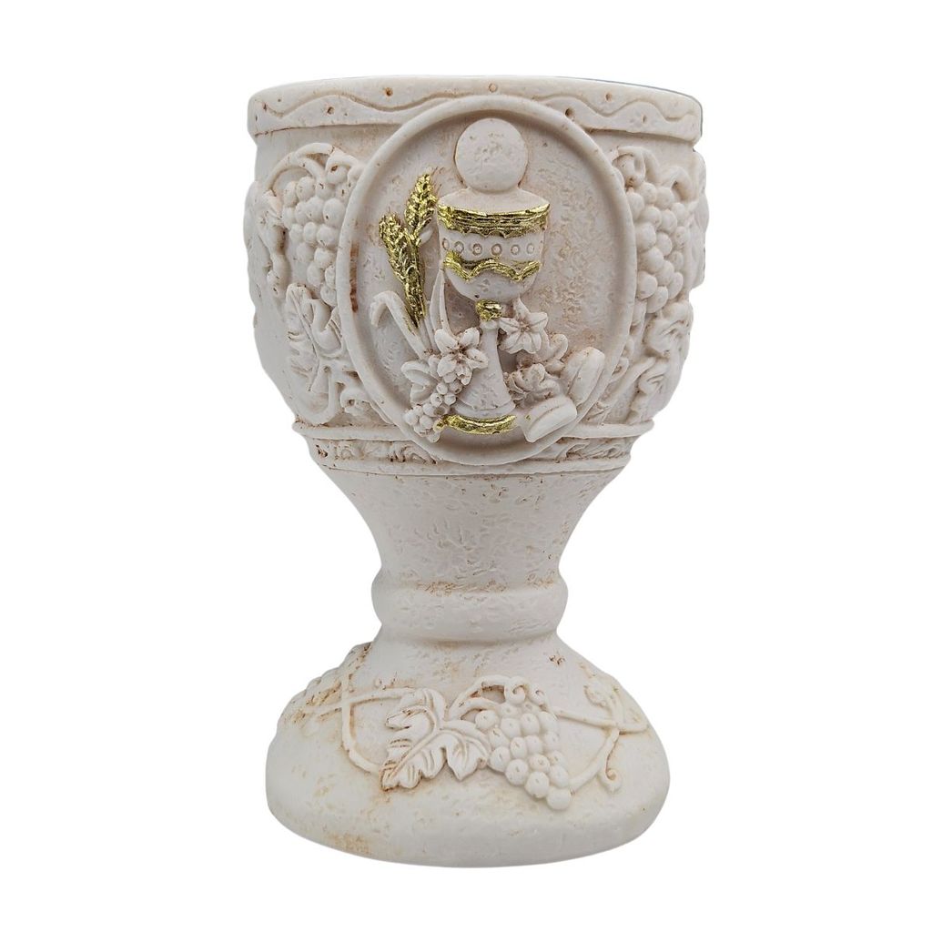 Enfeite Decorativo Cálice Cristão Católico Do Santo Graal Comunhão com Detalhes em Dourado em Resina