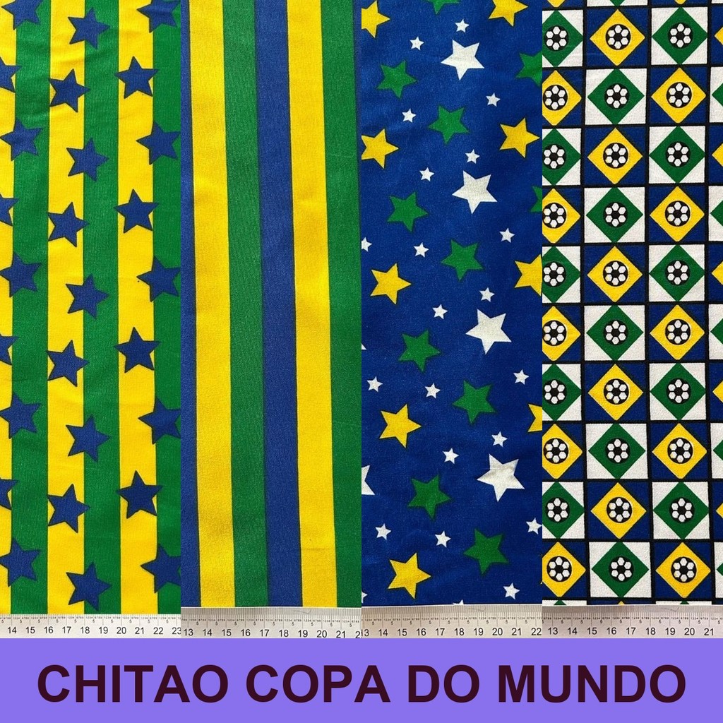 3 Metros Tecido Chitão Estampa Copa do Mundo Futebol Brasil - Temático Seleções (3m x 1.60m)