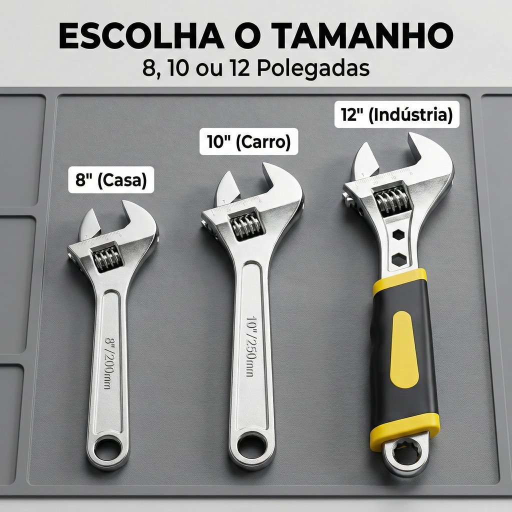 Chave Inglesa Ajustável Profissional 8, 10 ou 12 Polegadas - Ferramenta Universal para Encanamento e Mecânica [Aço Carbo