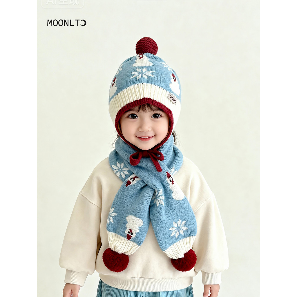 Crianças chapéu cachecol conjunto outono inverno masculino feminino bebê quente à prova de vento engrossado proteção de 