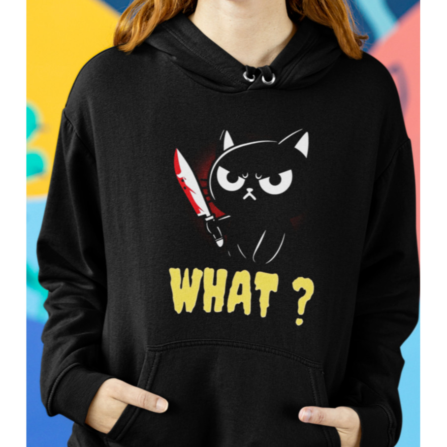 Blusa Moletom Canguru Com Capuz Unissex Estilo Americano Gato What? Cat Bad Tumbrl Novidade Inverno