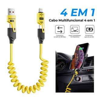 Cabo Carregamento Rápido 4 em 1 Retrátil Tipo C USB Lightning Retrátil iPhone Android 65W 1.5M em Oferta na Shopee