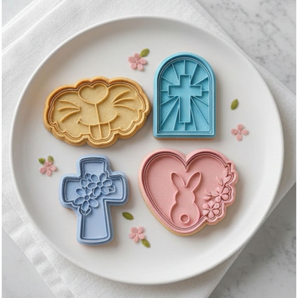 Kit cortador e marcador 4 peças tema Páscoa para biscoitos e pasta americana em Oferta na Shopee