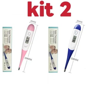 Kit 2 Termômetro Digital Clínico Ponta Flexível LCD Rápido e Preciso Adulto Infantil