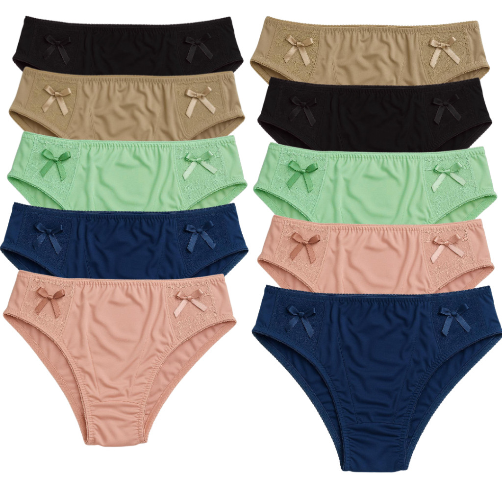 Kit 10 Calçola Lacinho Delicada Microfibra Senhora Mulher Lingerie Plus Size Renda Cintura Alta Boa Modelagem Feminina