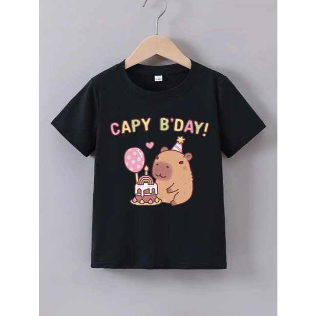 Camiseta Infantil menina menino Capivara Capy B'day Blusa Criança estampada 100% algodão