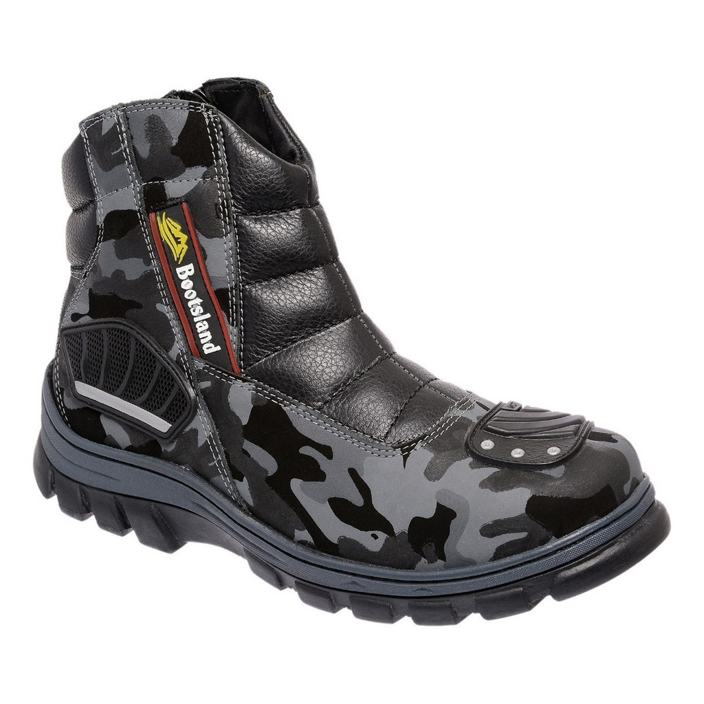 Bota Bootsland Motociclista Camuflada Ziper Masculina Couro!