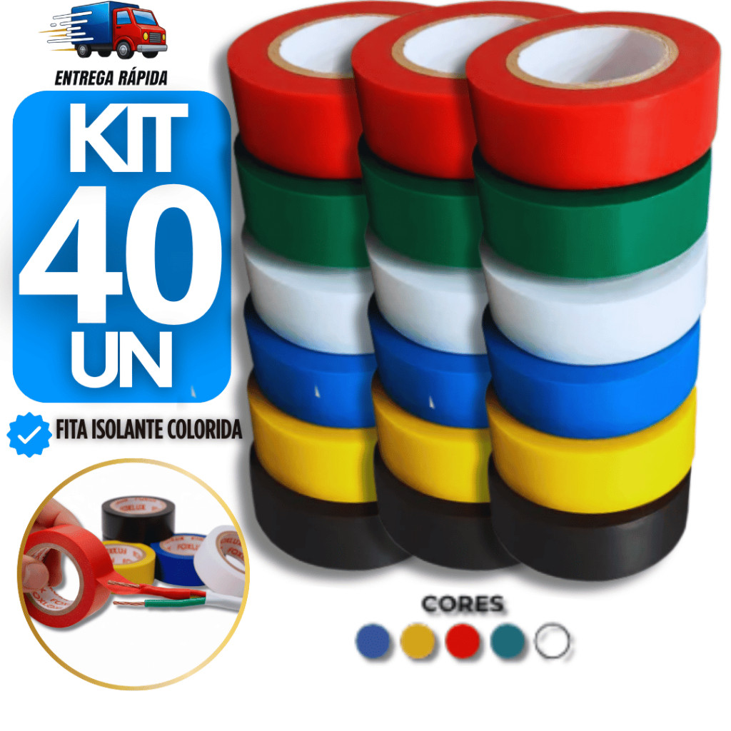 Kit Fita Isolante Pvc Preta Colorida Antichamas Adesivos Fios Isolamento Cabo Conserto Reparo 5M Fitas