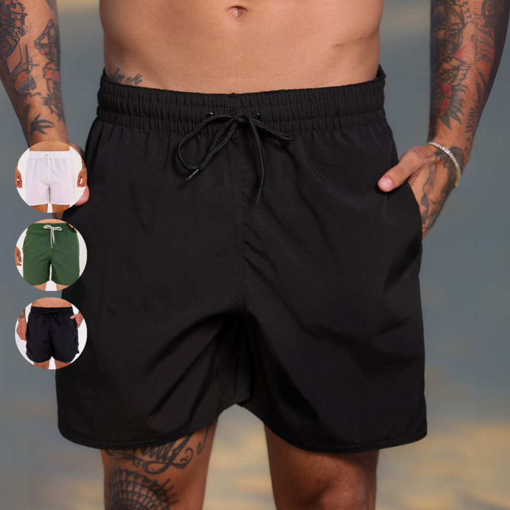 Short Mauricinho Neymar ELASTANO Liso Praia Piscina Academia Casual Dia a Dia Treino Bolsos Tela Anti-areia