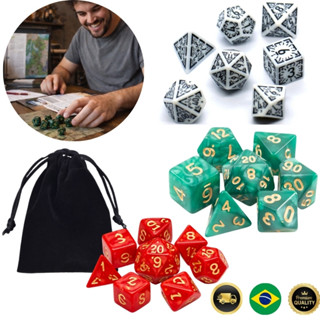 Kit Dados RPG com Números Dourados + Bolsa | Conjunto 7 Dados D4 D6 D8 D10 D12 D20 D100 em Oferta na Shopee