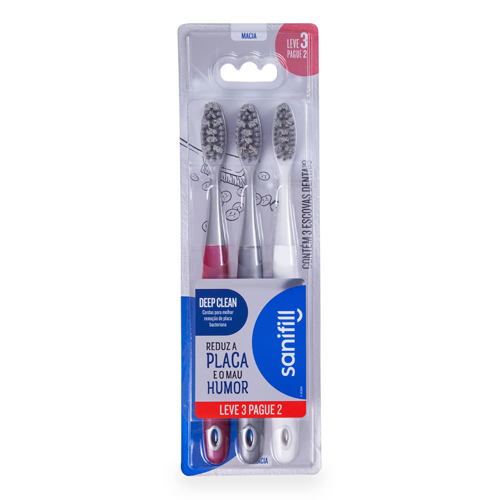Escova De Dente Sanifill Deep Clean Cerdas Macias Leve 3 Pague 2 Cores Sortidas em Oferta na Shopee