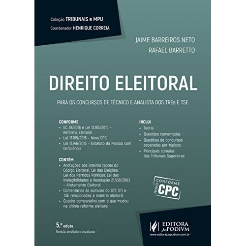 Direito Eleitoral Para os Concursos de Técnico e Analista dos TREs e Tse de Jaime Barreiros Neto e Rafael... 7673696