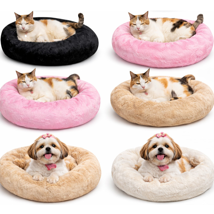 Caminha Colorida Pet Nuvem Redonda Macia Pelúcia Para Cachorro e Gato 50x50cm e 70x70cm