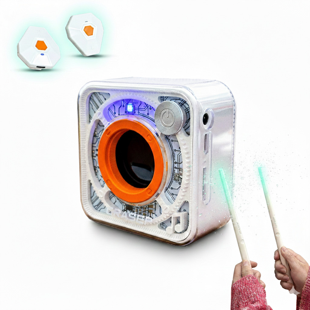 Bateria Eletrônica Virtual Portátil com Caixa Bluetooth 8W Entrada P2 Sensores e Baquetas