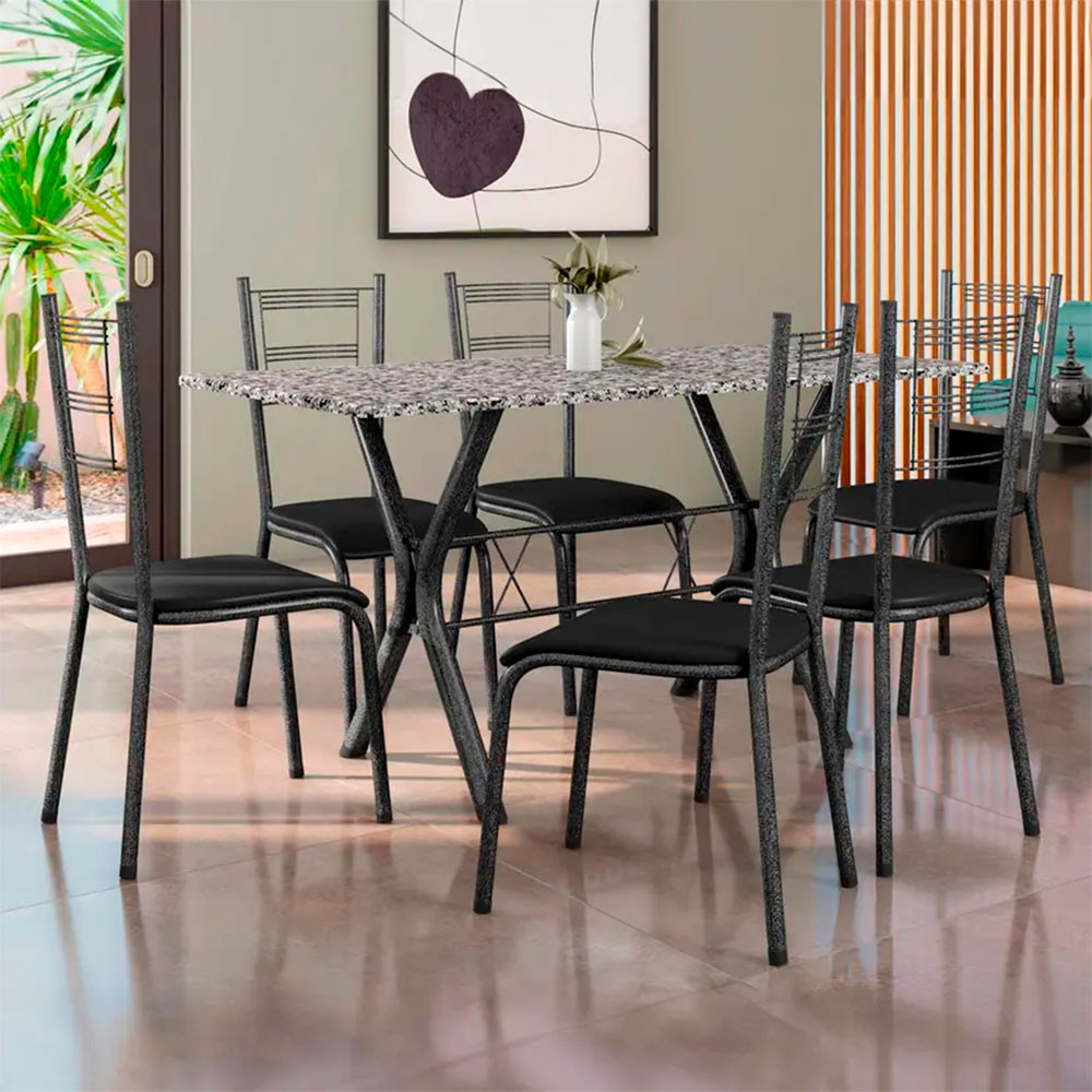 Conjunto de Mesa 6 Cadeiras Tampo de Granito Santiago Fabone em Oferta na Shopee