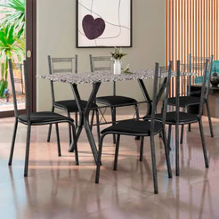 Conjunto de Mesa 6 Cadeiras Tampo de Granito Santiago Fabone