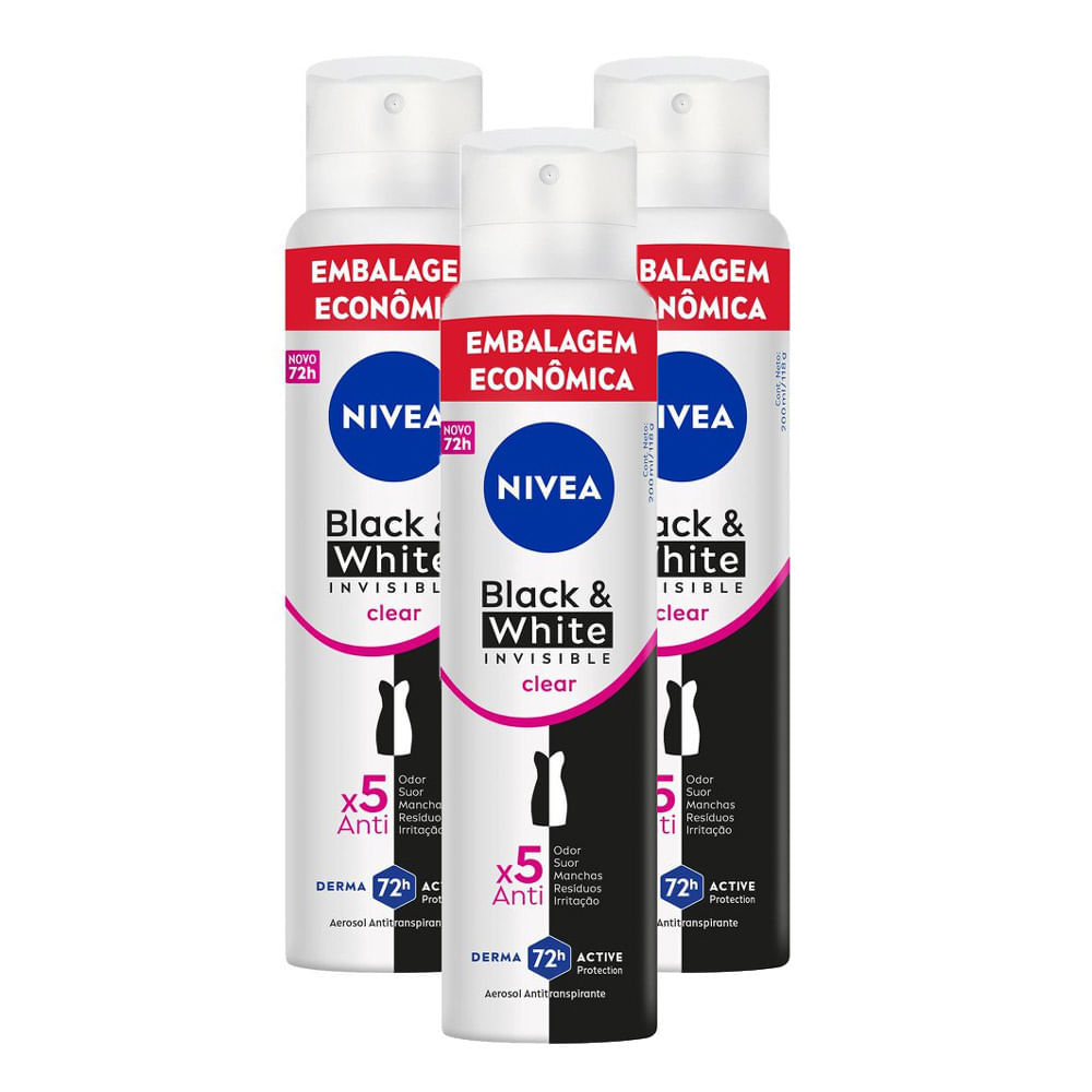 Kit 3 Desodorante Nivea Invisible Black & White Clear Aerosol Antitranspirante 200ml em Oferta na Shopee