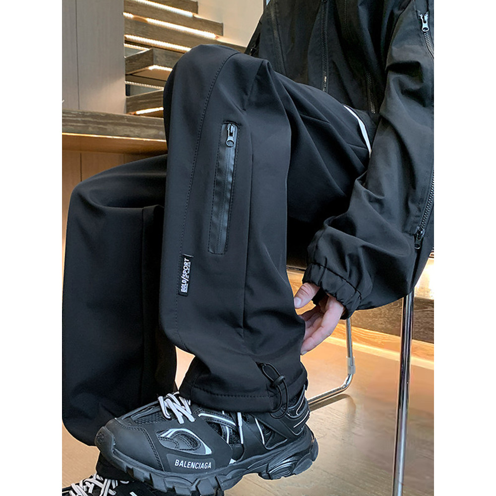 Preto montanhismo macacão jaqueta masculina primavera verão calças finas em linha reta solta Casual esportes calças de s