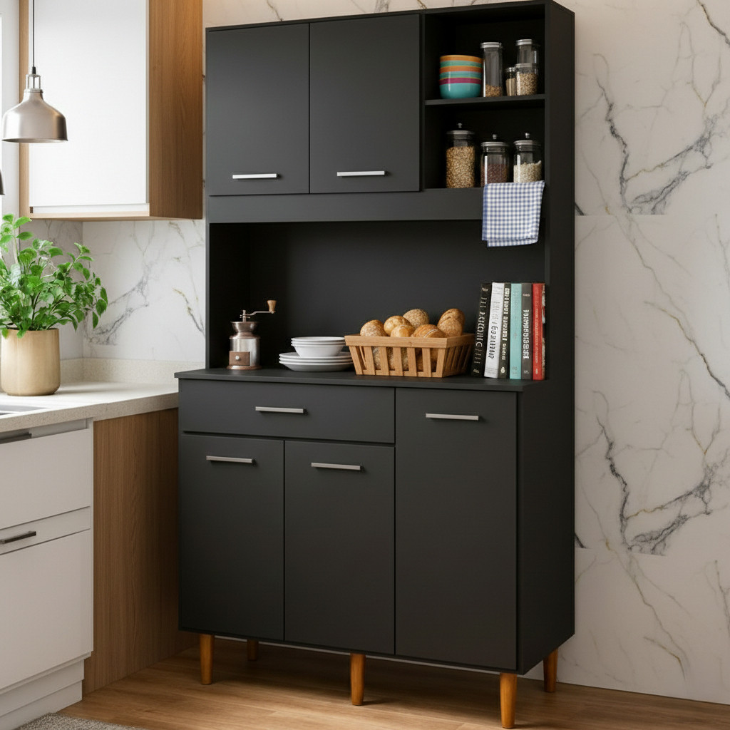 QUEIMA DE ESTOQUE - Armário Kit Completo de Cozinha com 5 Portas, 1 Gaveta e Nichos