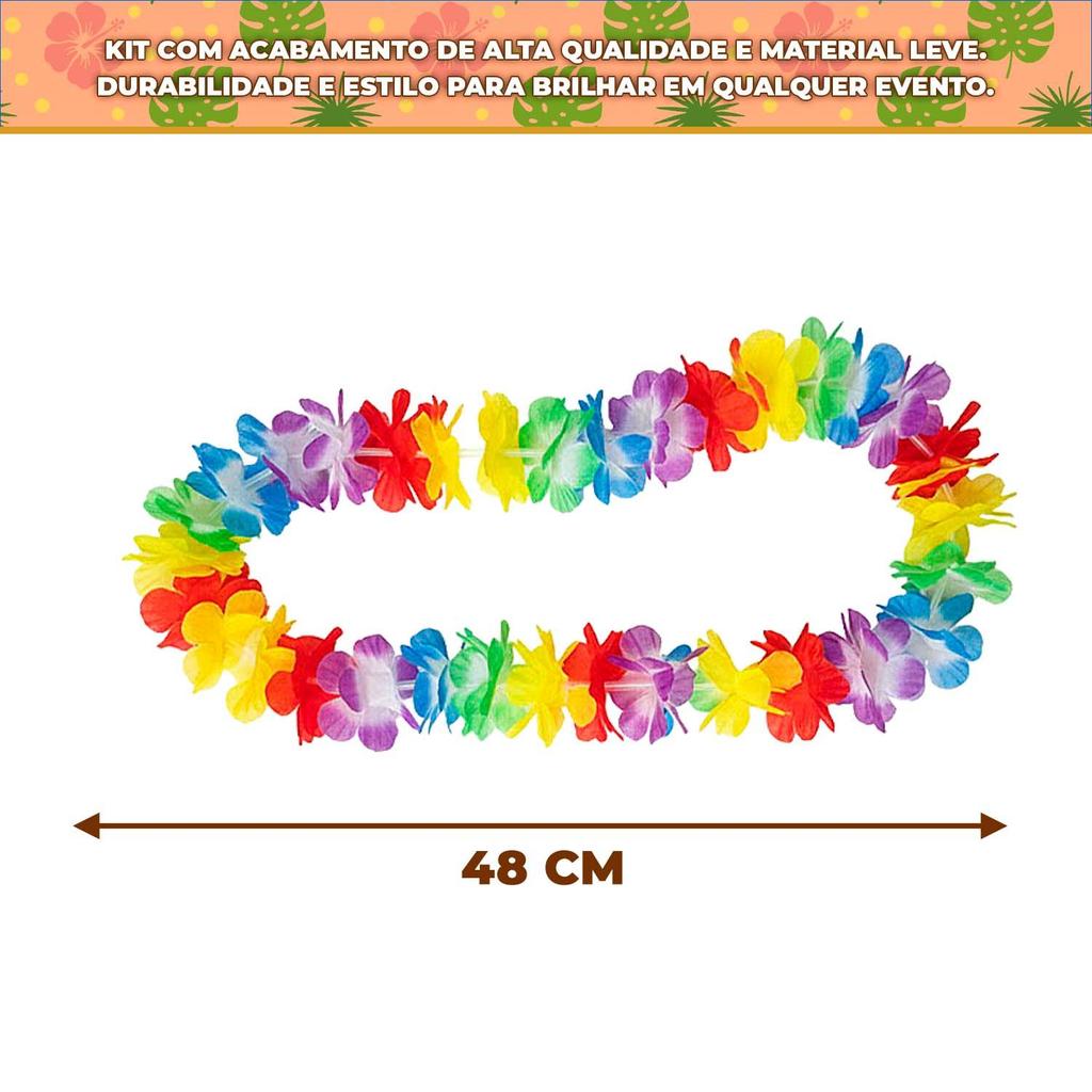 Kit Saia Colar Havaiano Florido Roupa Festa Havai Carnaval