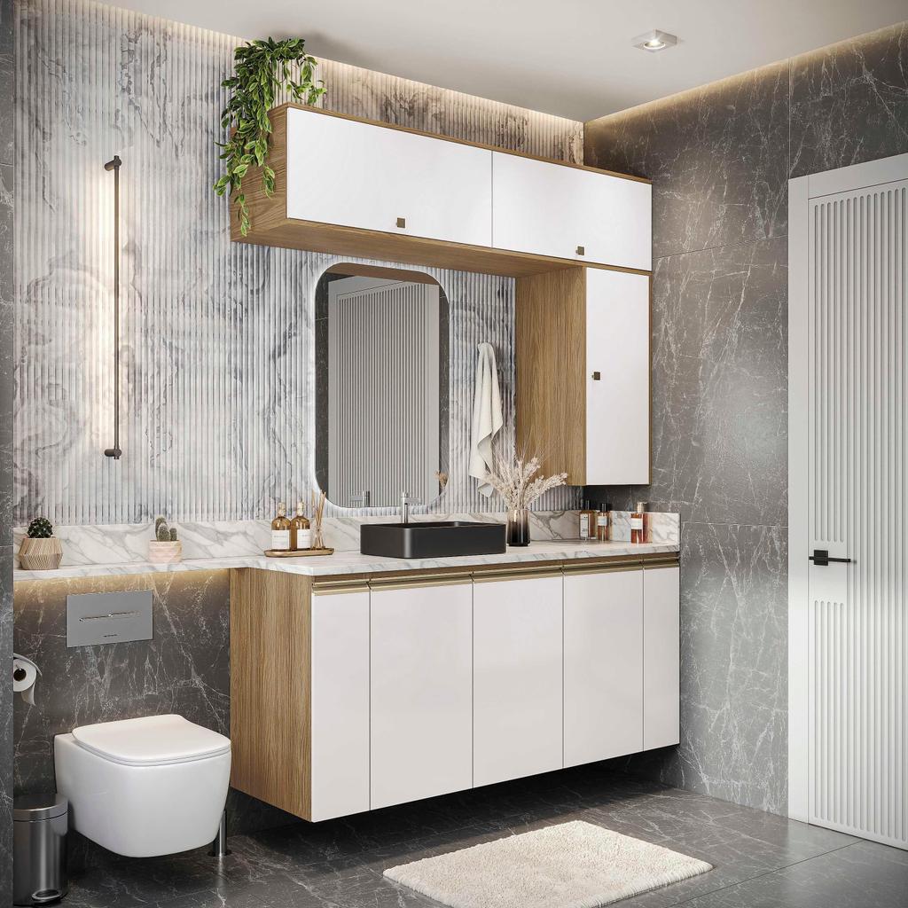 Conjunto para Banheiro Kappesberg Celeste 7 Peças Nogueira/Branco 160cm em Oferta na Shopee