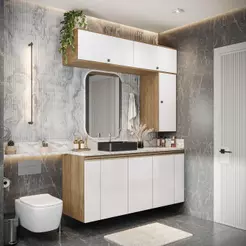 Conjunto para Banheiro Kappesberg Celeste 7 Peças Nogueira/Branco 160cm