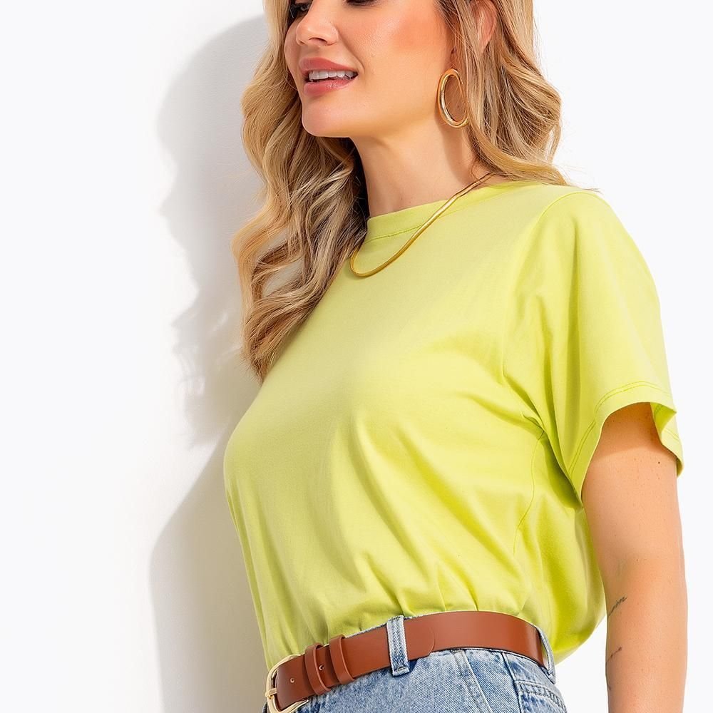 Blusa Feminina Em Malha 100% Algodão Com Decote Redondo Lima Quintess em Oferta na Shopee