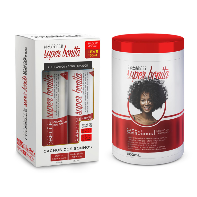Kit Cachos dos Sonhos ( shamp + cond 450ML + Máscara 900G.) - Probelle