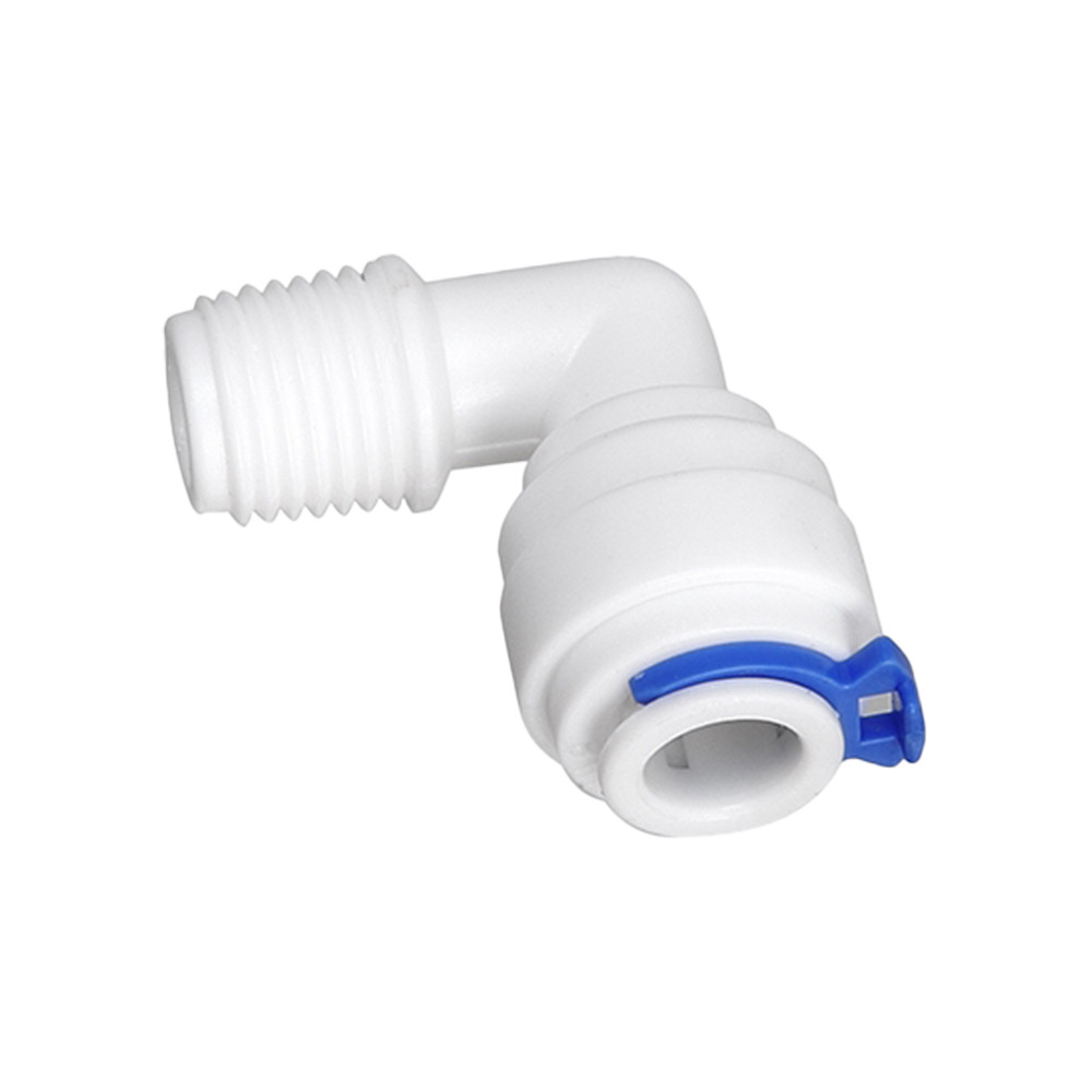 Adptador Cotovelo plástico para purificadores de agua Soft Everest c/ engate rápido - Rosca 1/2" x Mangueira 3/8"