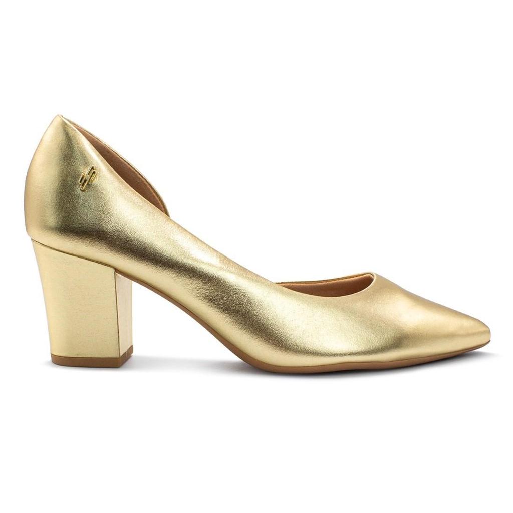 Scarpin Usaflex Feminino Em Couro Salto Bloco Bico Fino Detalhe Costura AL4105 em Oferta na Shopee
