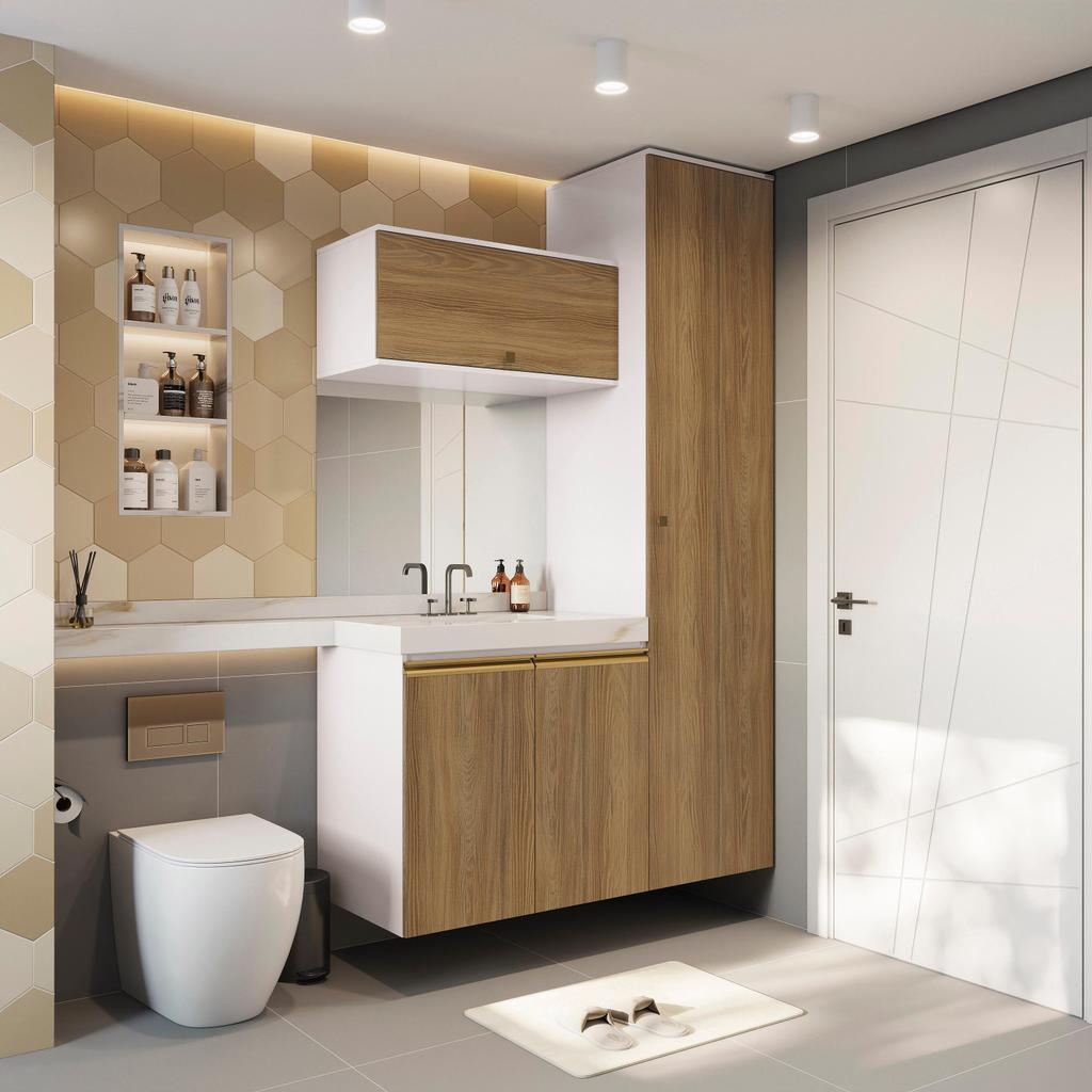 Conjunto para Banheiro Kappesberg Celeste 3 Peças Branco/Nogueira 130cm