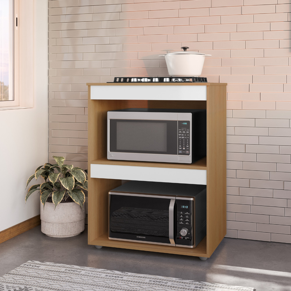 Detalhes do Balcão de Cozinha para Cooktop Adriana 4 e 5 Bocas Amendoa Branco - TrialMoveis