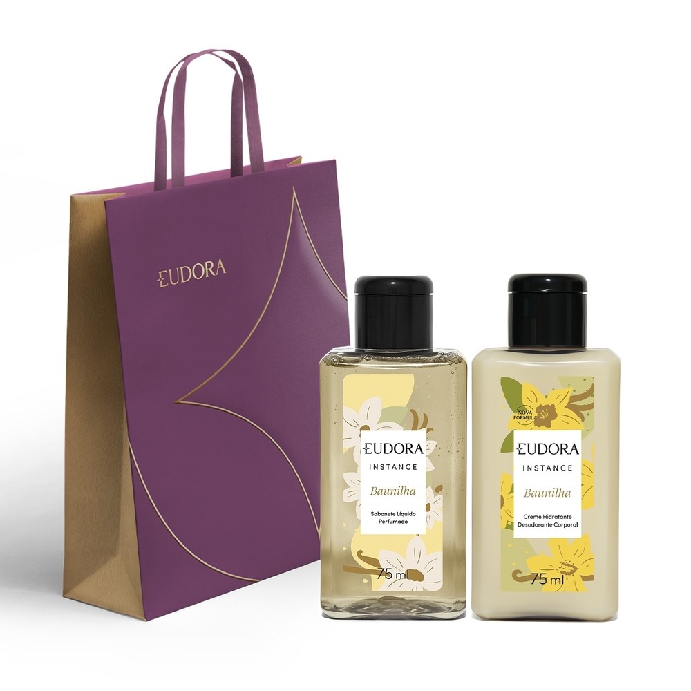 Combo Instance Baunilha Mini: Sabonete Líquido 75ml + Loção Hidratante Desodorante Corporal Baunilha 75ml+ Sacola Eudora