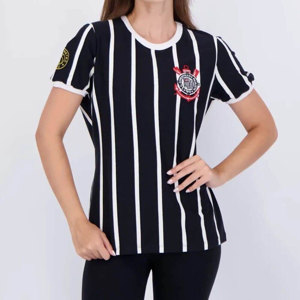 Camiseta Corinthians Coimbra Retrô Democracia Feminina Listrada