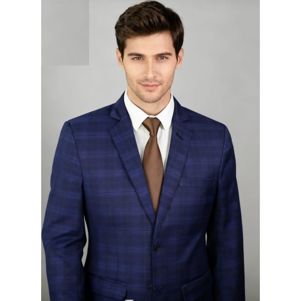 Terno Poliviscose azul royal xadrez