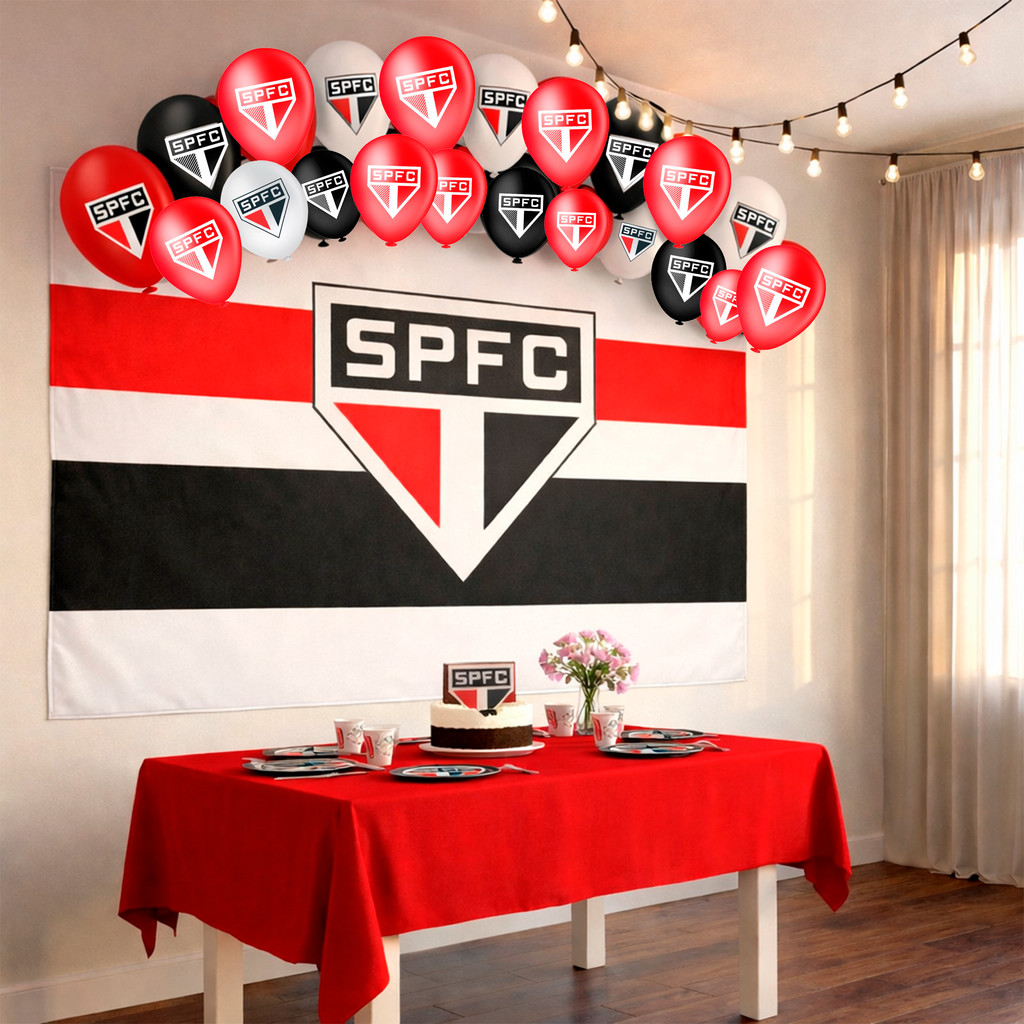 Kit festa São Paulo Decoração Aniversári Painel+Toalha+Balão em Oferta na Shopee