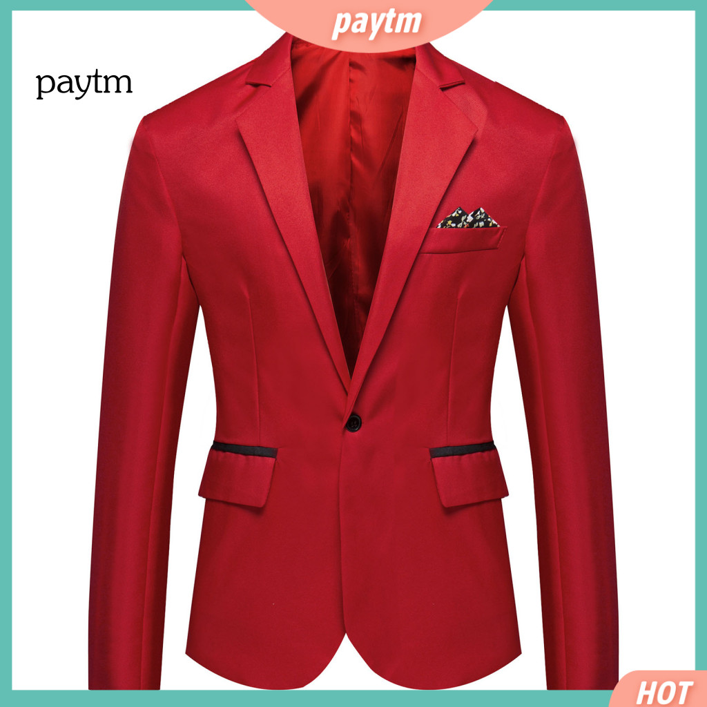 Moda Um Botão Lapela Casual Masculino Blazer Manga Longa Decorativo Bolso Terno Casaco Workwear