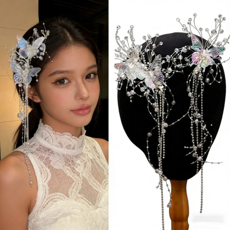Presilha de Cabelo Borboleta Super Fada Princesa com Franjas, Acessório de Cabelo Infantil de Cristal, Acessório de Cabe