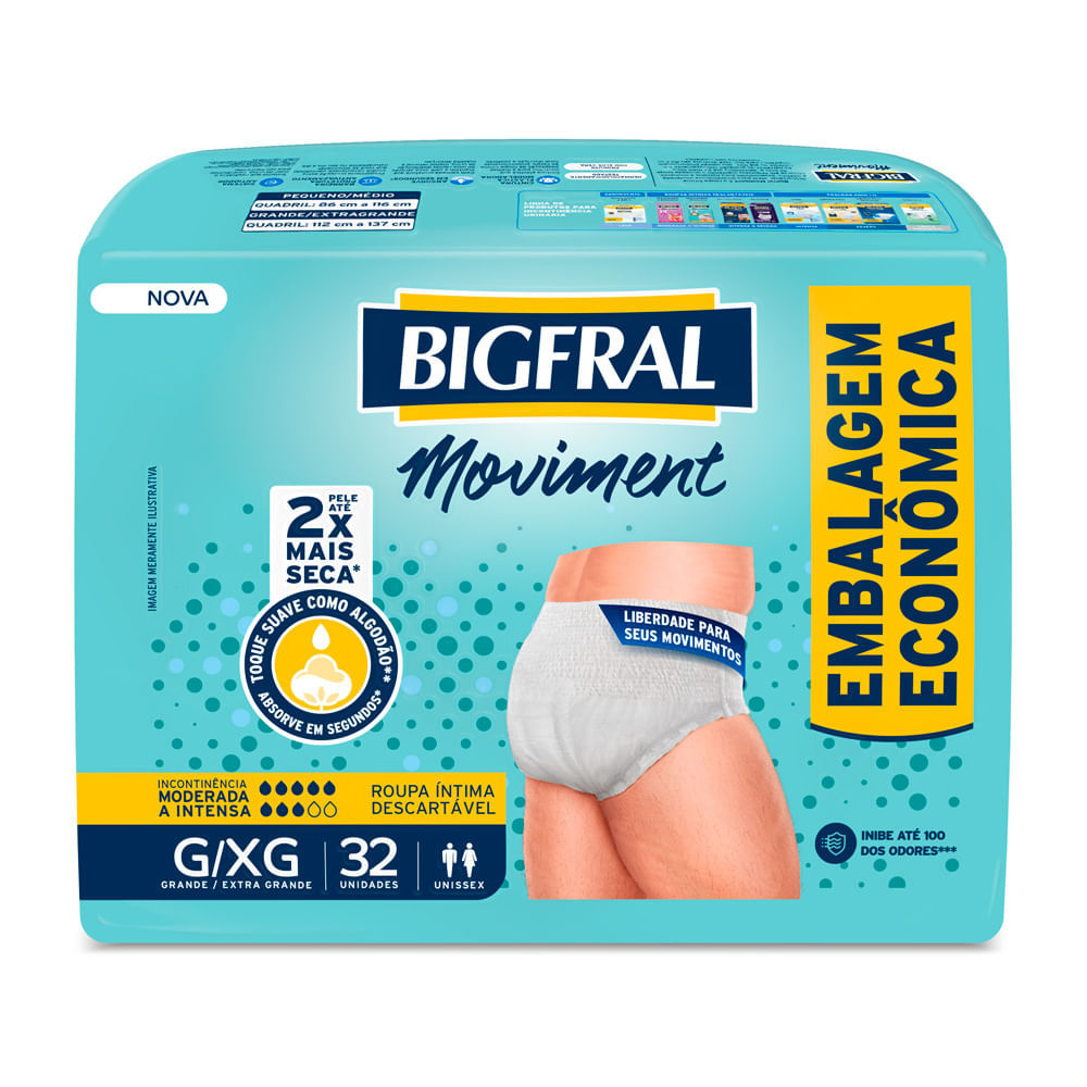 Roupa Íntima Bigfral Moviment Descartável Unissex Tamanho G/XG 32 Unidades Embalagem Econômica em Oferta na Shopee