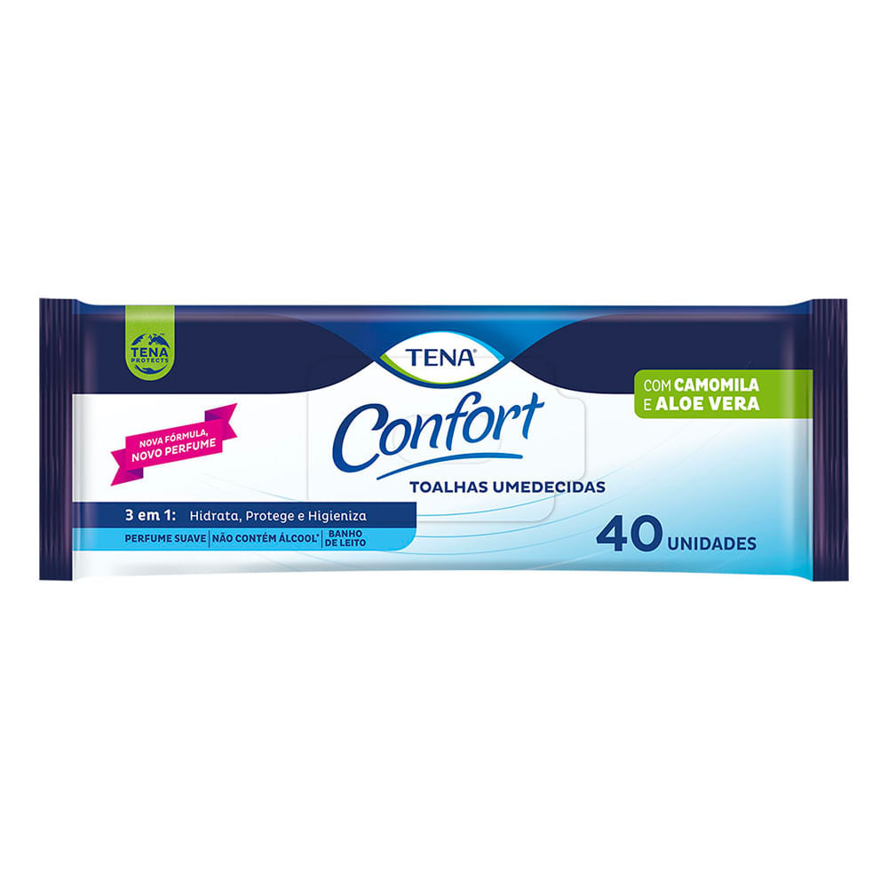 Toalha Umedecida Tena Confort 3 em 1 com Camomila e Ale Vera 40 Unidades em Oferta na Shopee