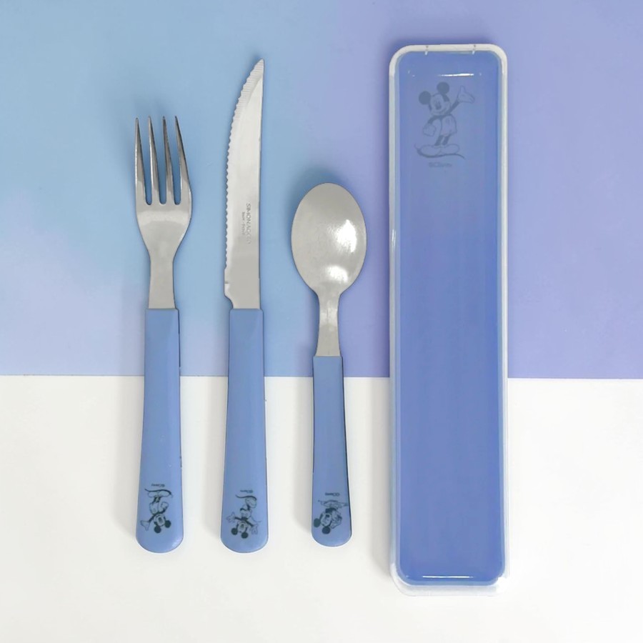 Kit Estojo, Colher, Garfo e Faca - Mickey Mouse Azul - 1 unidade - Disney Original - Rizzo