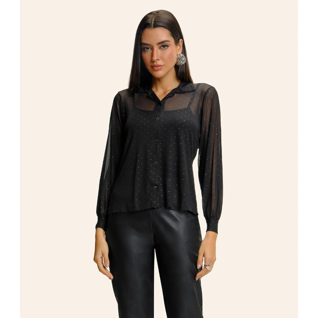 Conjunto De Camisa Tule Com Top Endless Preto em Oferta na Shopee