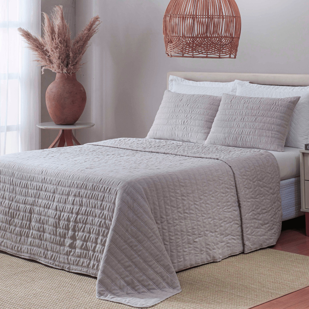 Colcha Cobre Leito 3 Peças Toque Linho 200 Fios Dupla Face Chiara – Solteiro, Casal, Queen e King