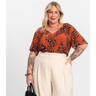 Blusa Feminina Plus Size Infinita Cor Laranja em Oferta na Shopee