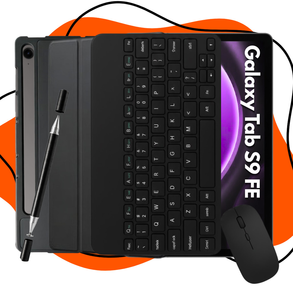 Kit Para Galaxy Tab S9 FE Capa Smart, Teclado, Mouse e Caneta 2 Em 1